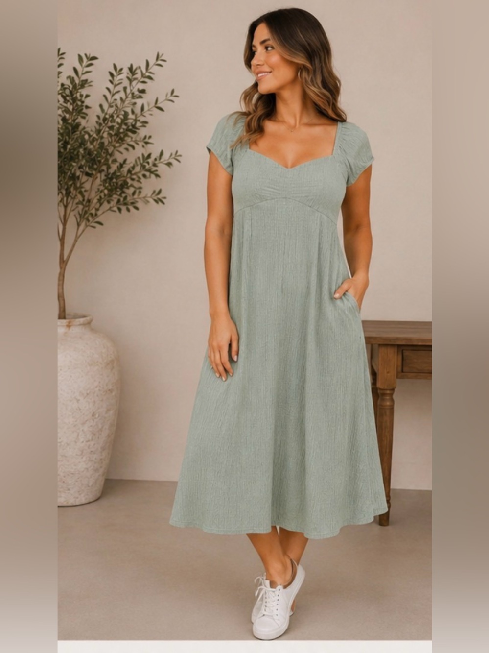 MADDEN sage green PTP 20.5 to 23 inches the length 49 inches the slit is 16 inch